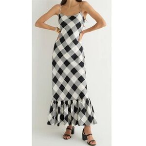 J. Crew Collection Ruffle-Hem Slip Dress Oversized Gingham Black & White Size 00